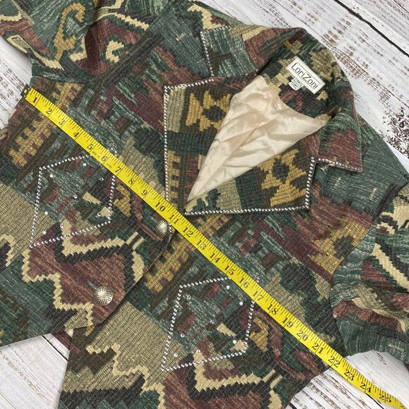Lori Zoni Vintage Aztec Western Studded Short‎ Crop Blazer Jacket Size Medium - Picture 6 of 8